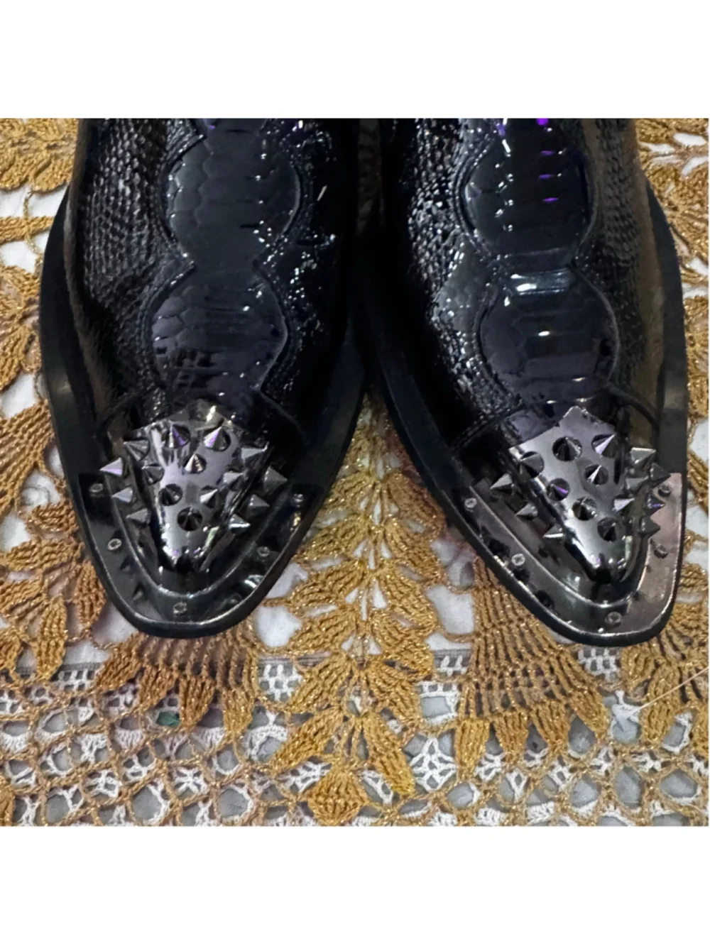 Wolf Valley Black Slip-On Loafers with Silver Studs, Size Men's 11- 12